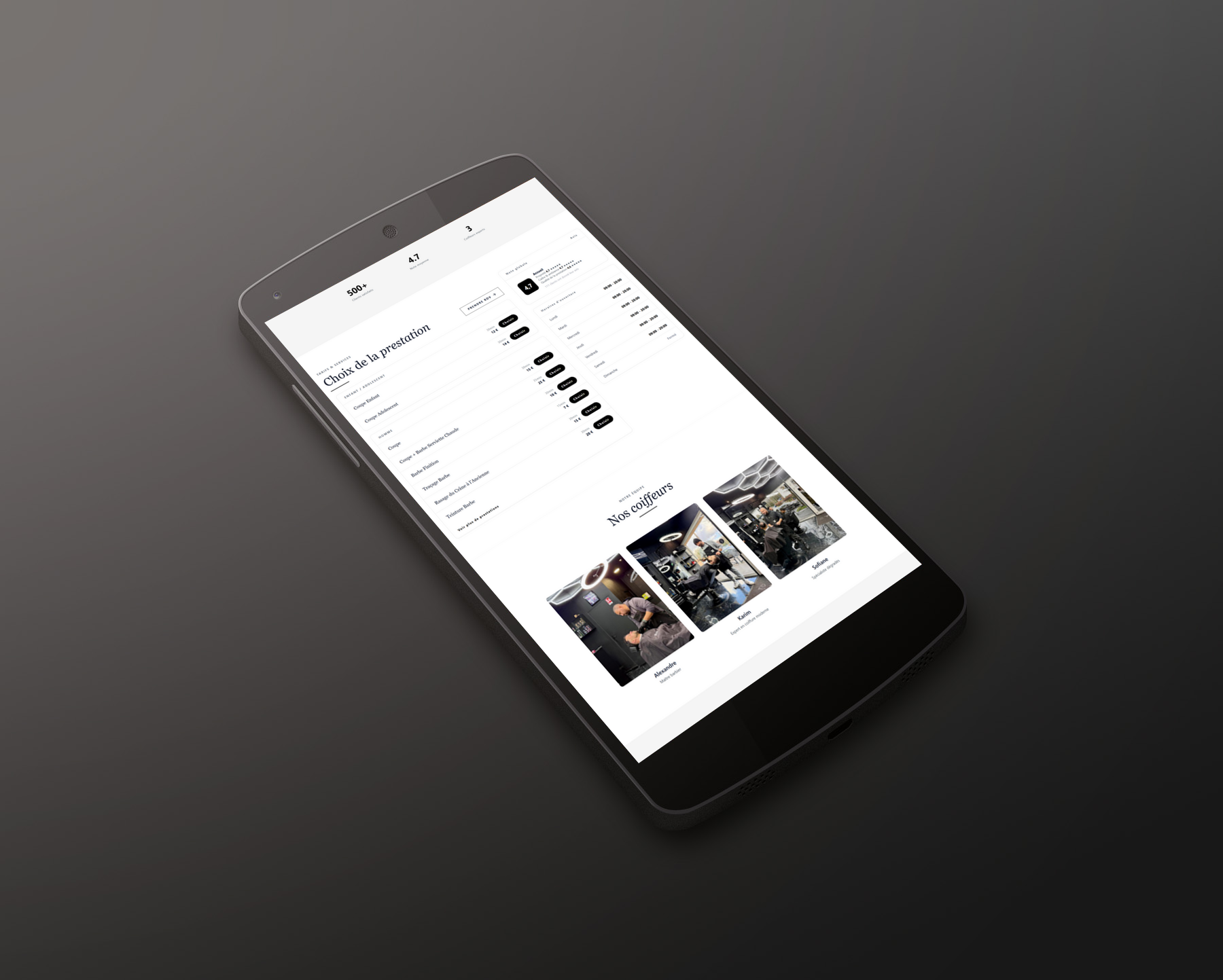 Maquette mobile Coiffeur/Barber — Fibonacci Studio