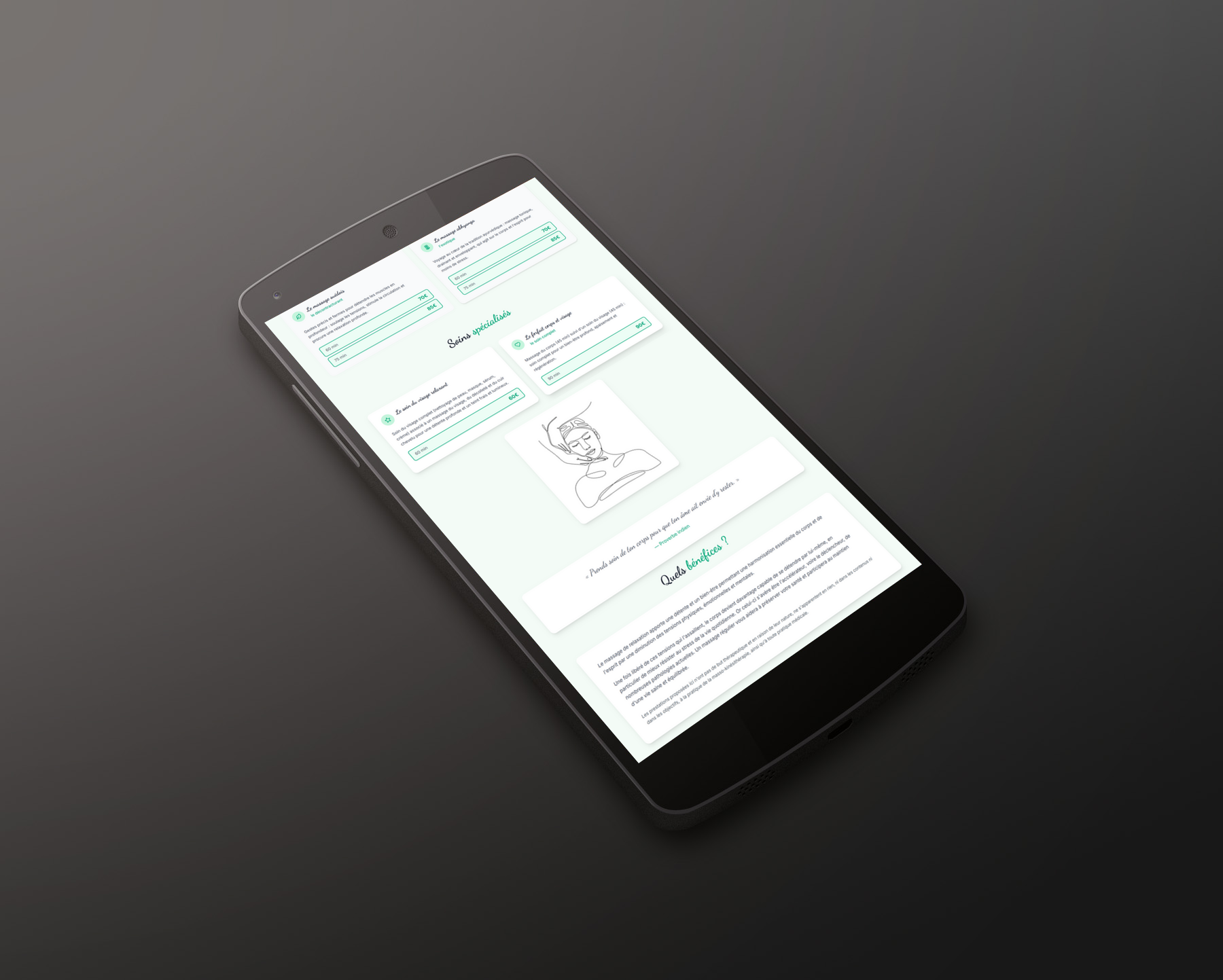 Maquette mobile Massage — Fibonacci Studio